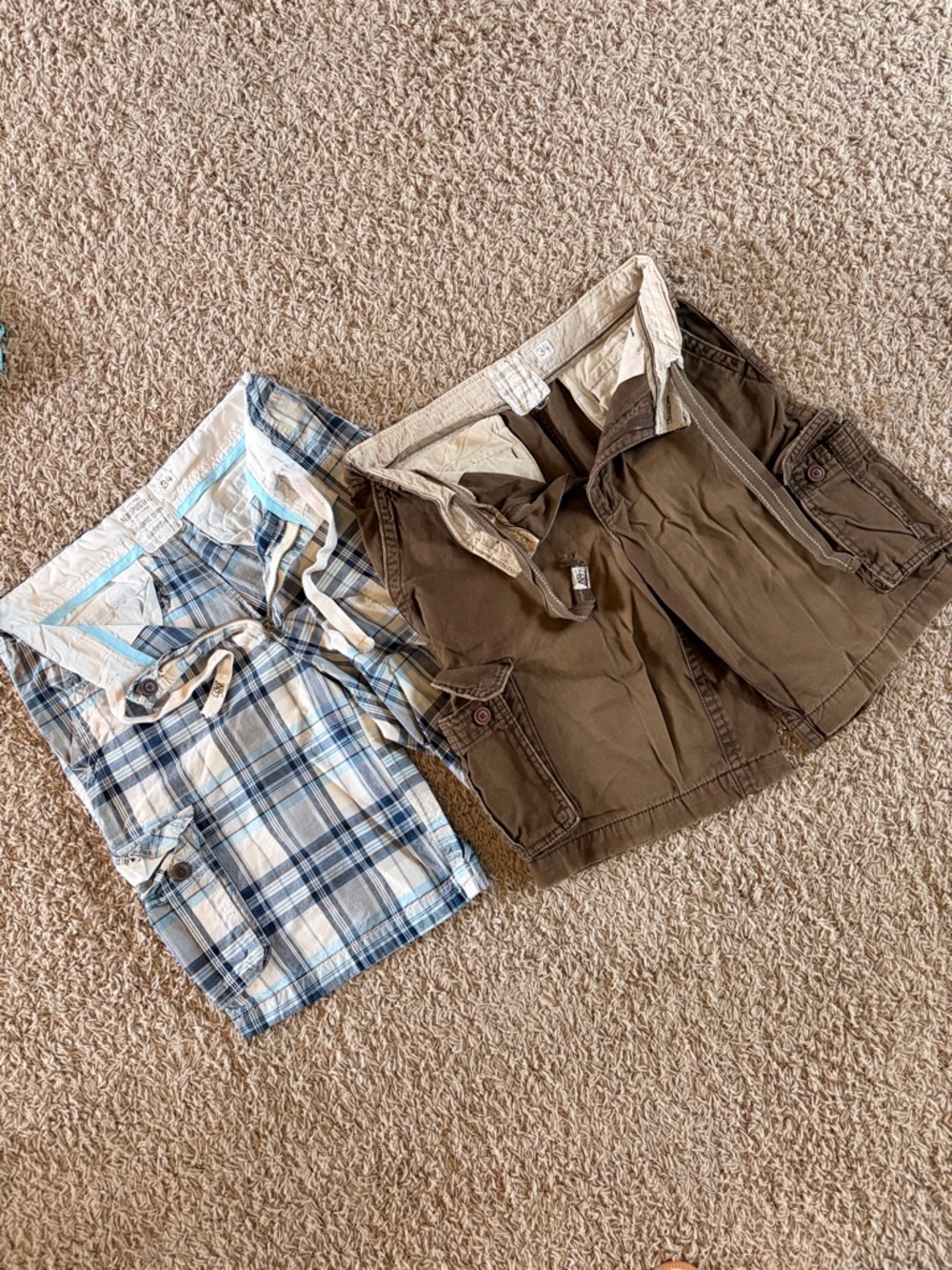 Aeropostale Men's Brown Cargo Shorts and Blue Plaid Cargo Shorts